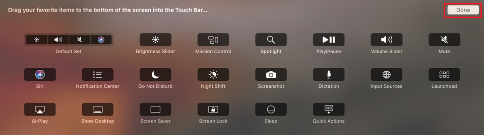 Touch bar options