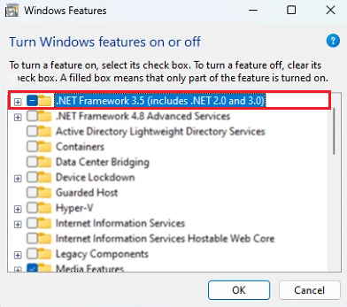 windows features .NET framework 3.5