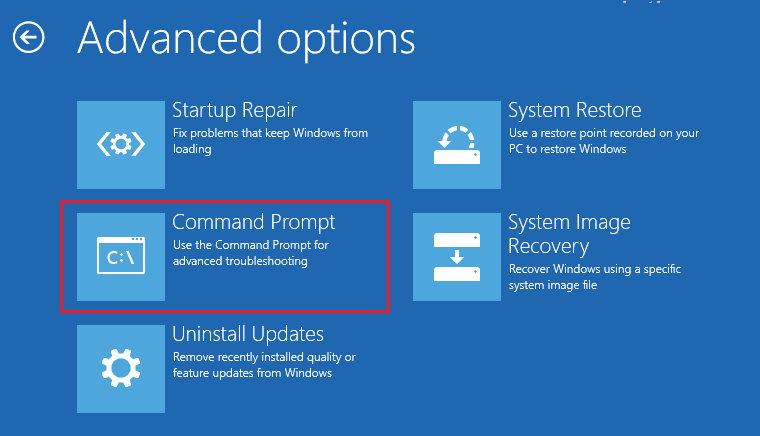 command prompt in advanced options