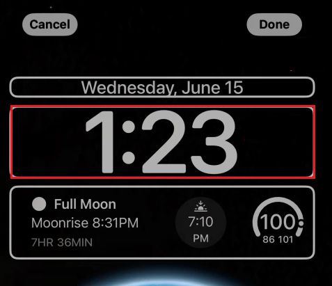 clock widget on iPhone