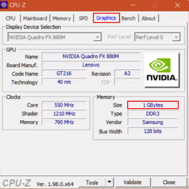 CPU Z graphcs tab