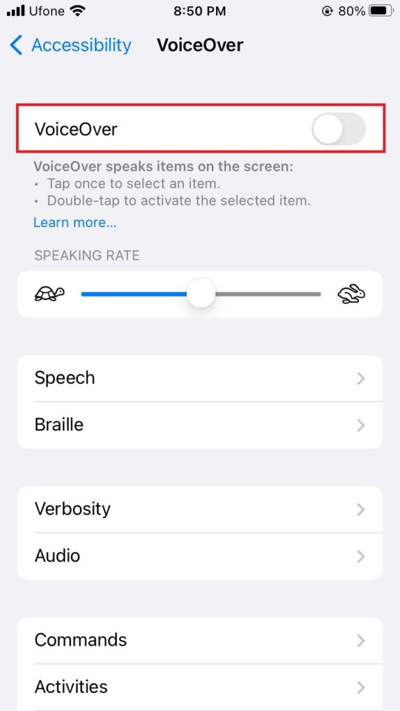 voice over in iPhone