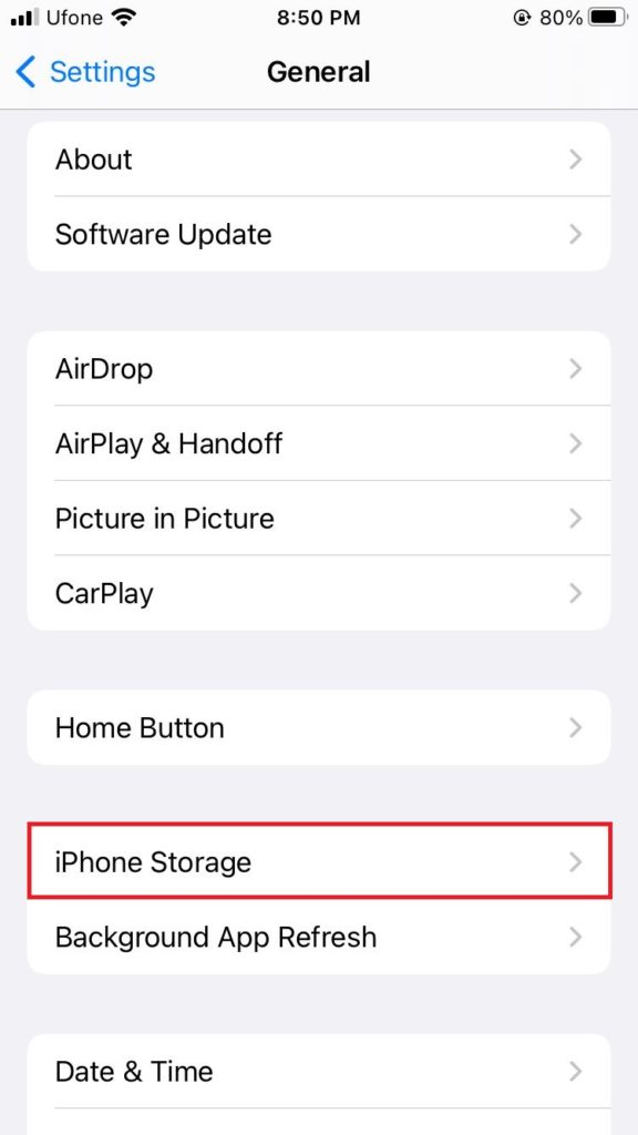 iPhone storage on iPhone