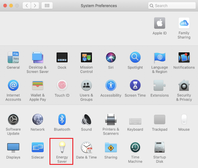 energy saver in system preferences