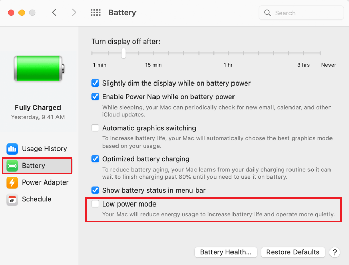 battery settings in mac