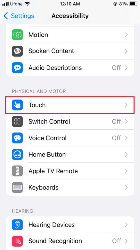 accessibility in settings