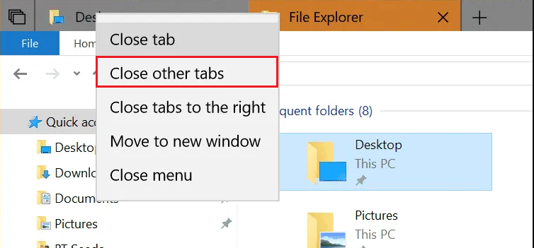 close other tabs option in file explorer