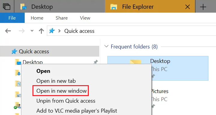 open in new window option in file explorer