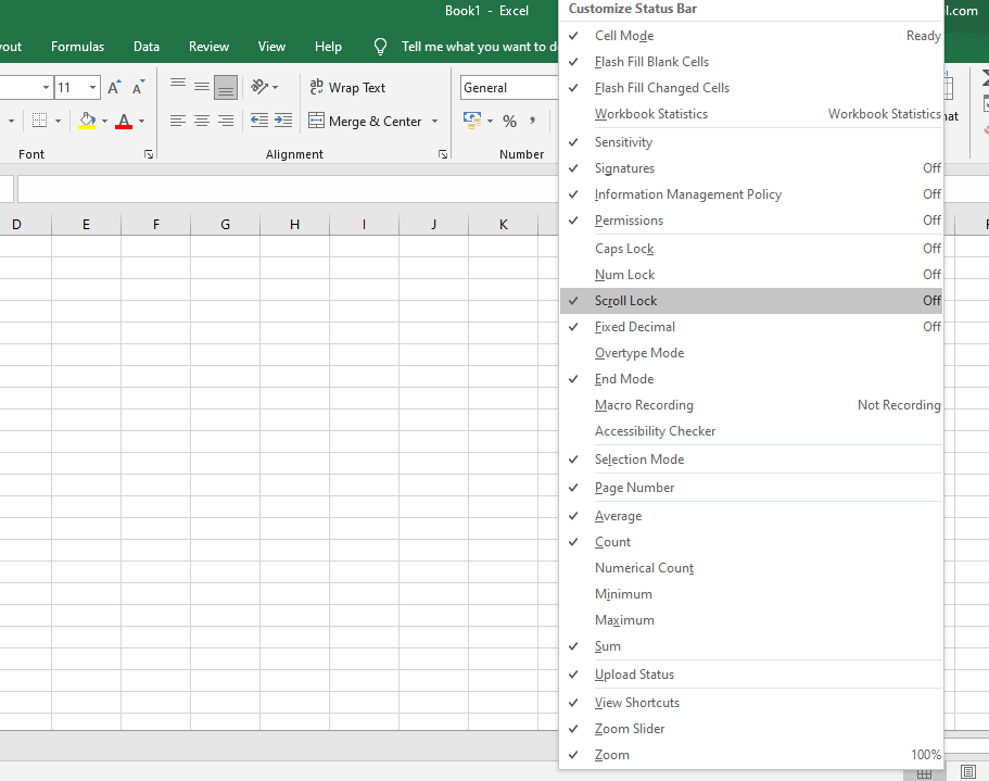 vertical scroll bar not working on Excel