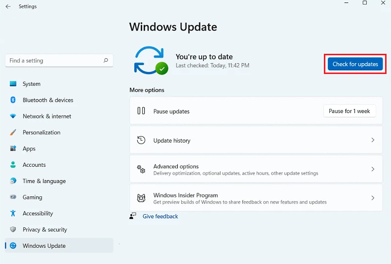 check for updates in windows update