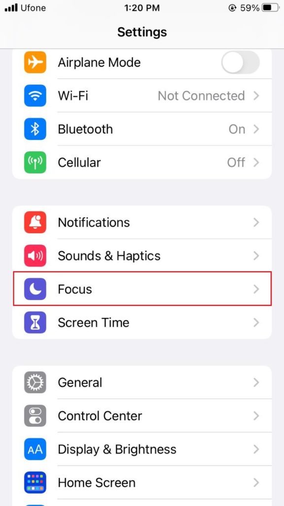 Focus in iPhone settings