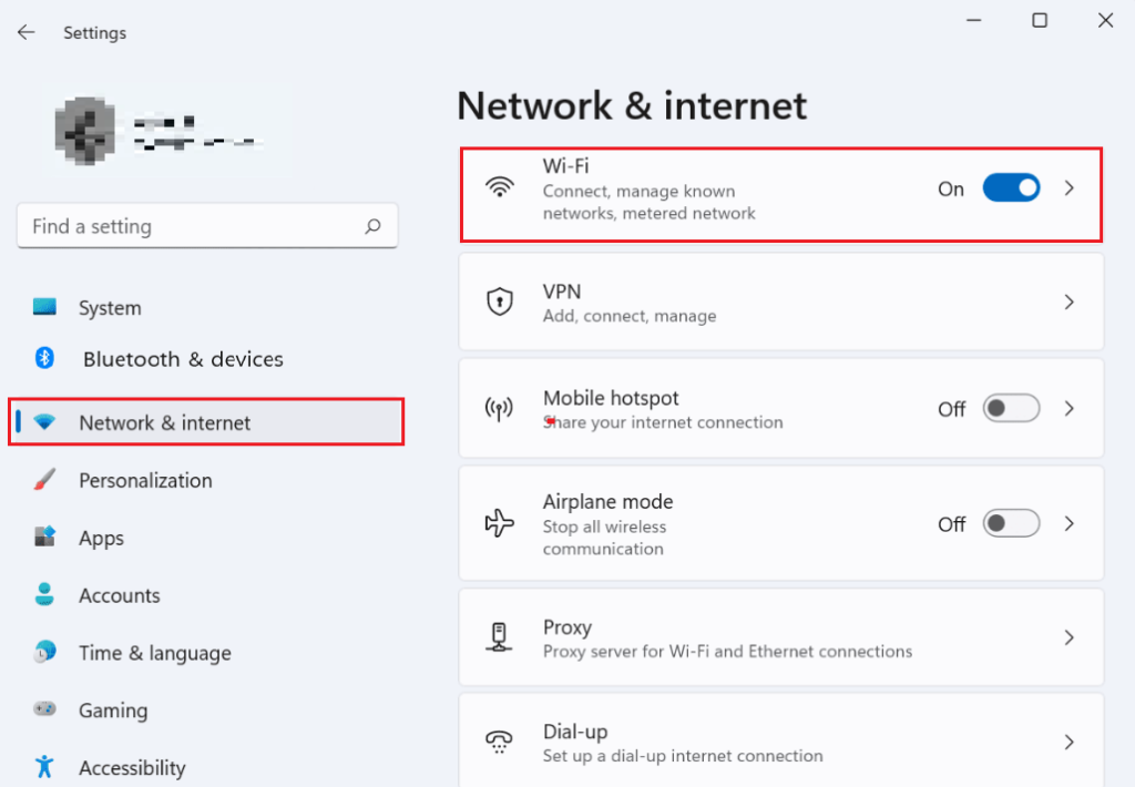 network & internet settings
