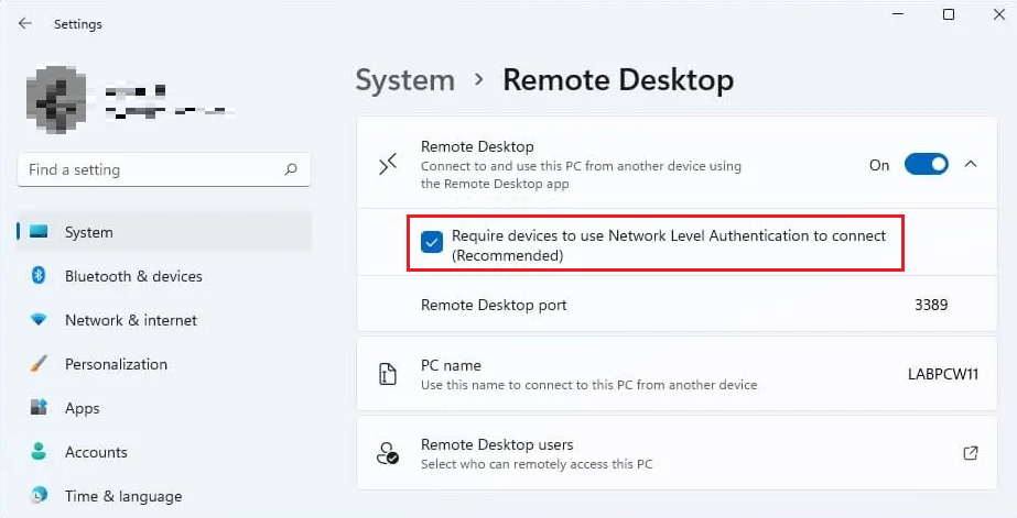 remote desktop settings in windows 11