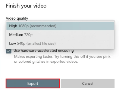Export video option