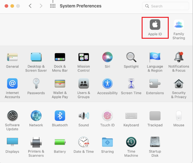 apple id in system preferences