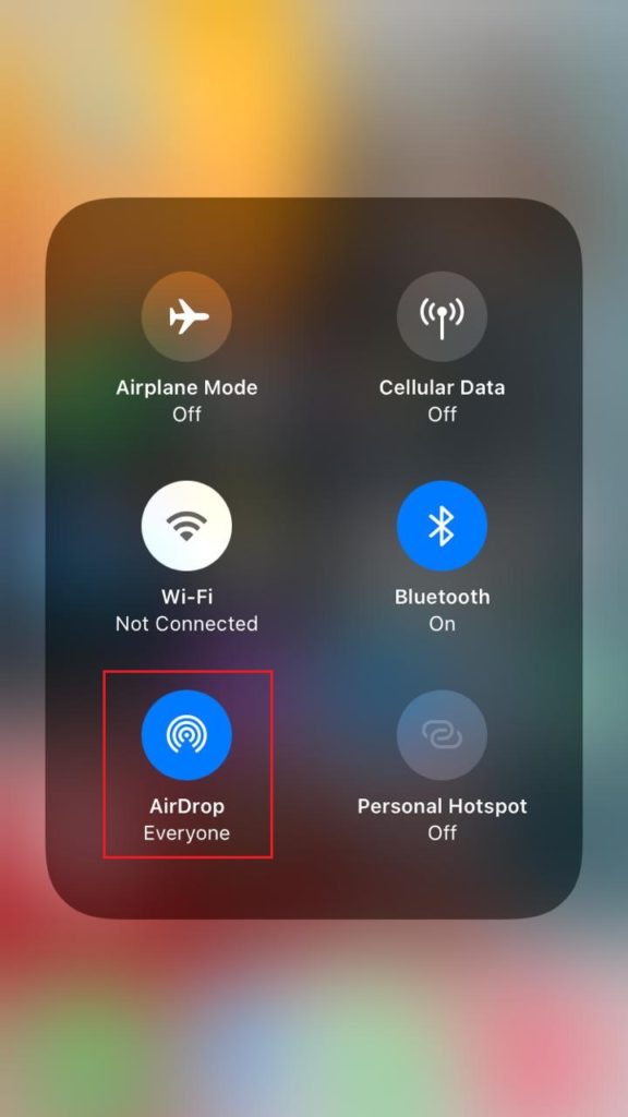 AirDrop icon in Action Center