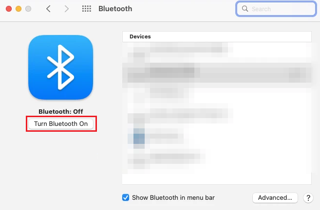 Bluetooth setting in Mac