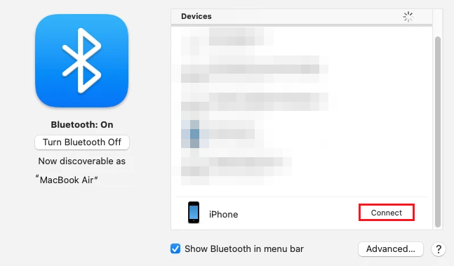 connect iPhone in bluetooth mac