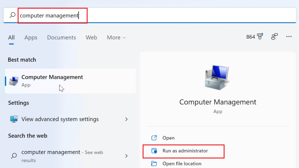 computer management run as administrator