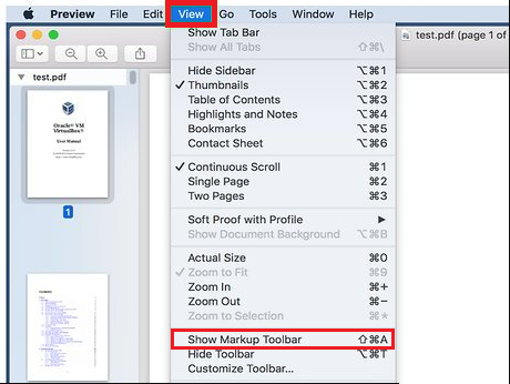 show markup toolbar option