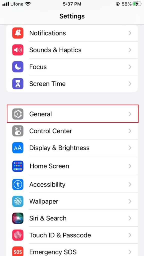 general iphone setting