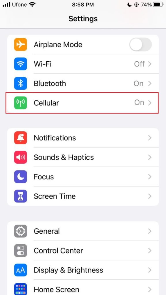 cellular settings iphone