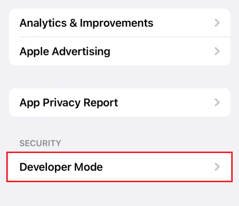 developer mode on iphone