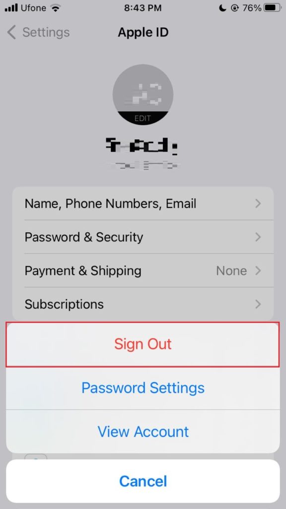 sign out apple ID