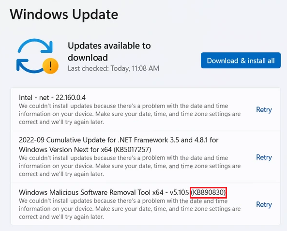 Couldn't Install Update Date & Time Problem on Windows 11