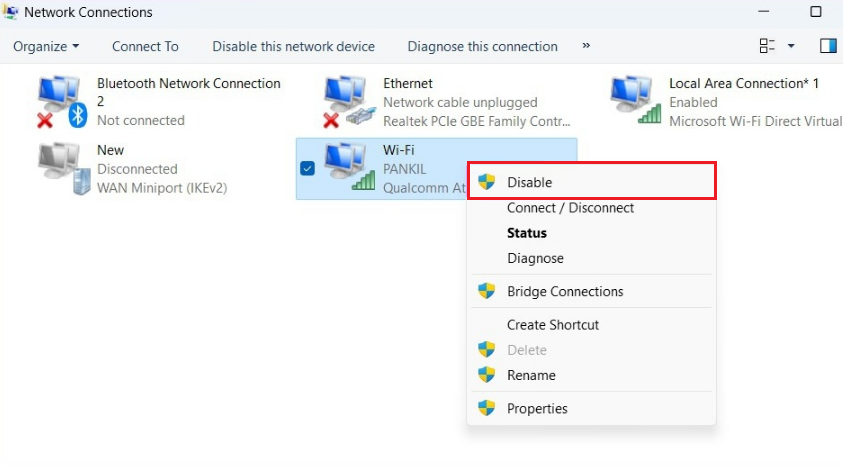 Disable Network Adapter