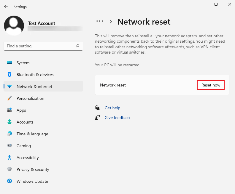 Reset Network Settings Windows 11