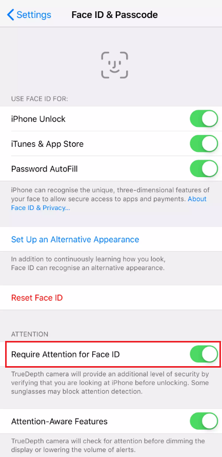 Require Attention for Face ID