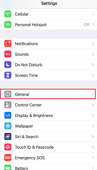 General settings iPhone