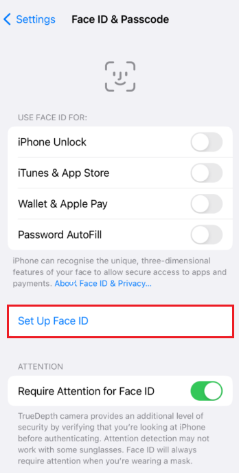 iphone set up Face ID setting