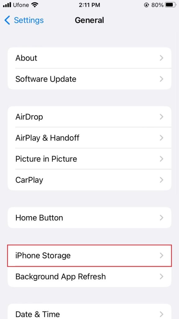 iphone storage in settings