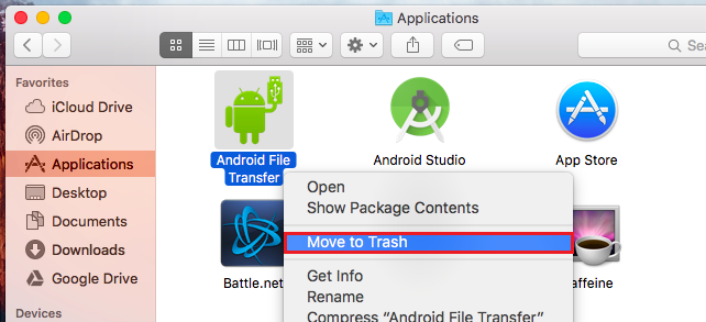 android file transfer move to trash