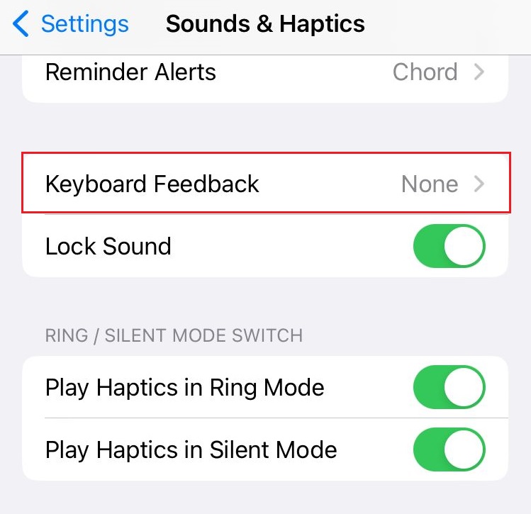 keyboard feedback in sound & haptics setting