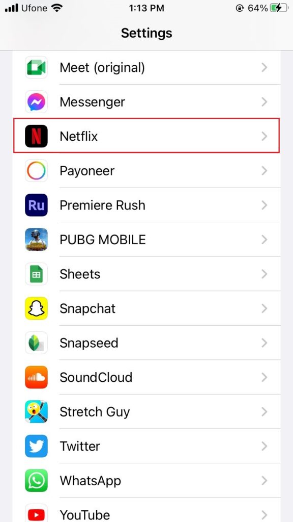 netflix in iphone settings