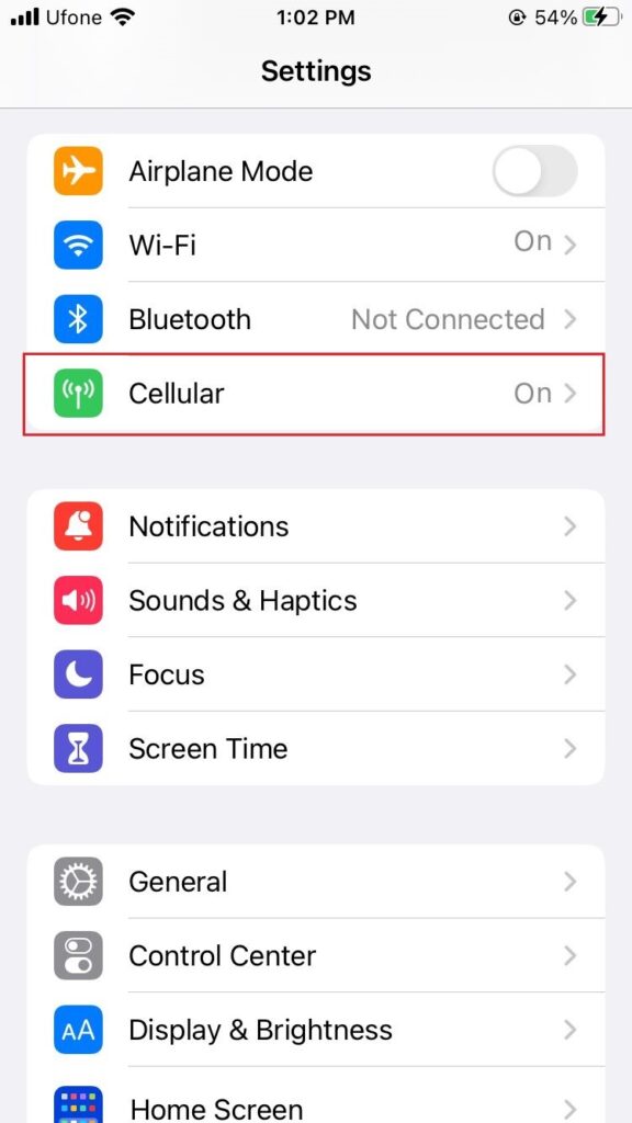 iphone cellular setting