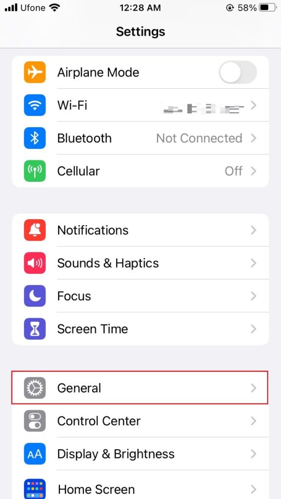 General settings iPhone