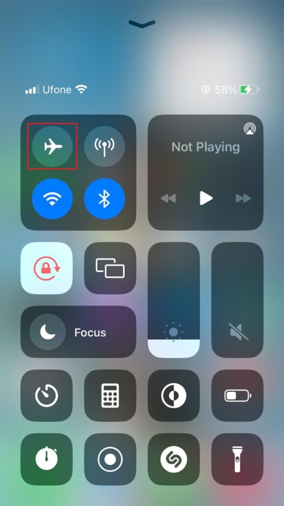 airplane mode in control center