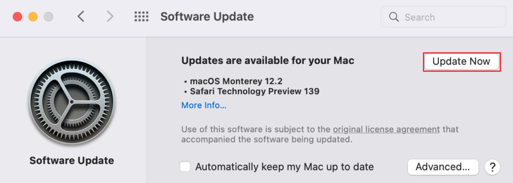 update now in software update mac