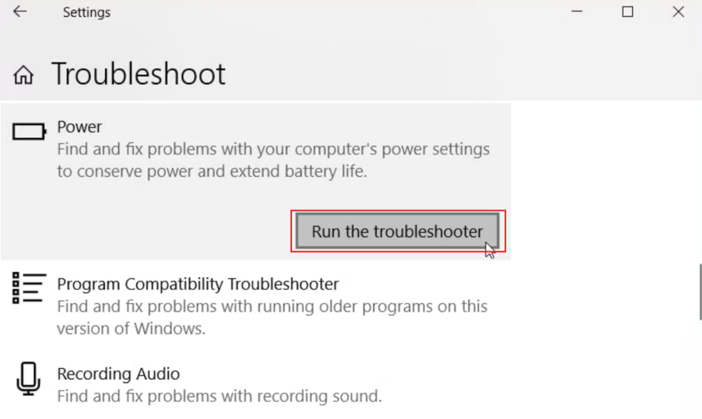run the power troubleshooter 