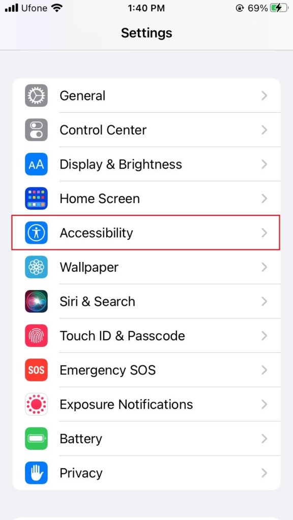 Accessibility settings iPhone