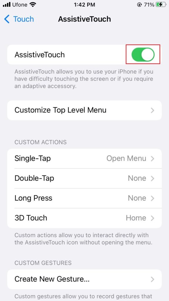 enable Assistive Touch iPhone