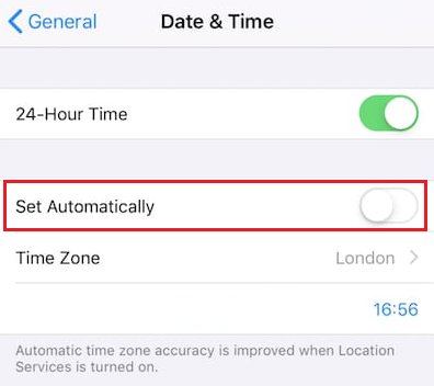set automatically in date & time setting iphone