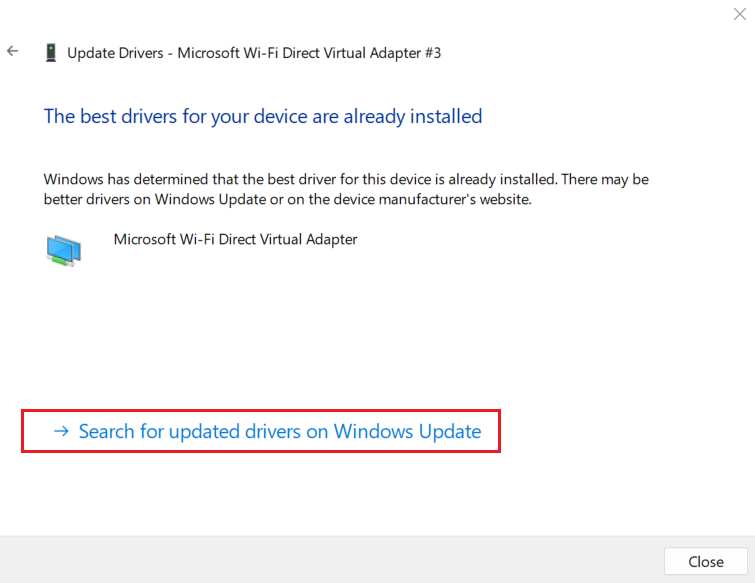 Search for updates drivers on Windows Update