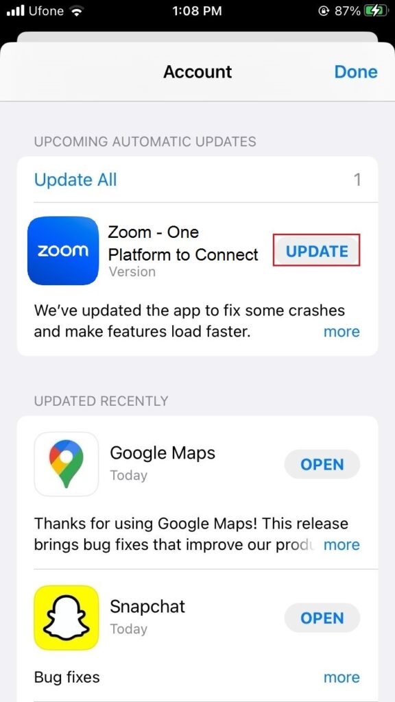 update zoom app 