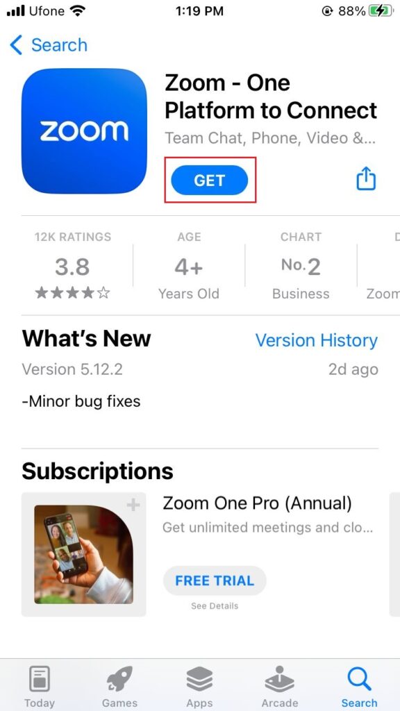 zoom app in app store