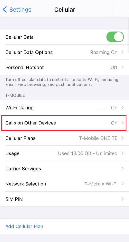 calls on other devices in cellular